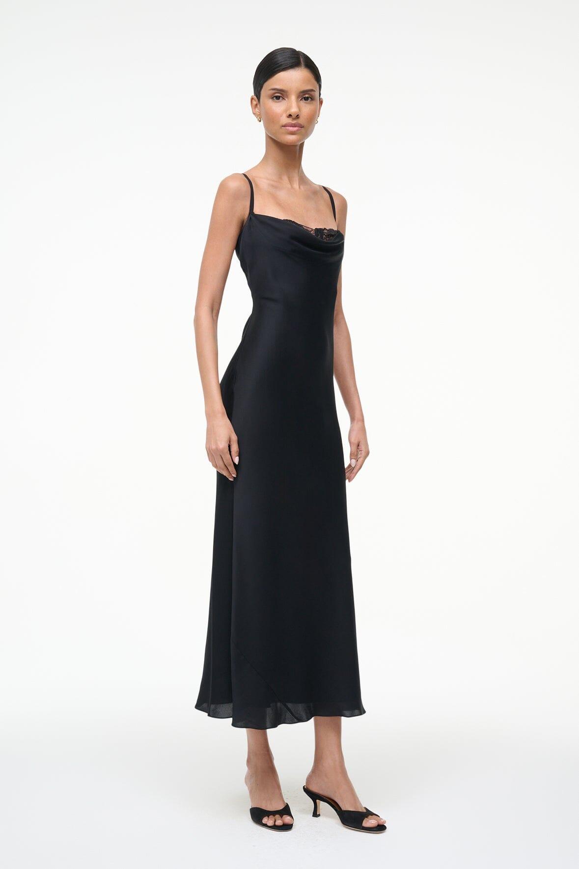 EVANGELINE SILK MIDI DRESS | BLACK Product Image