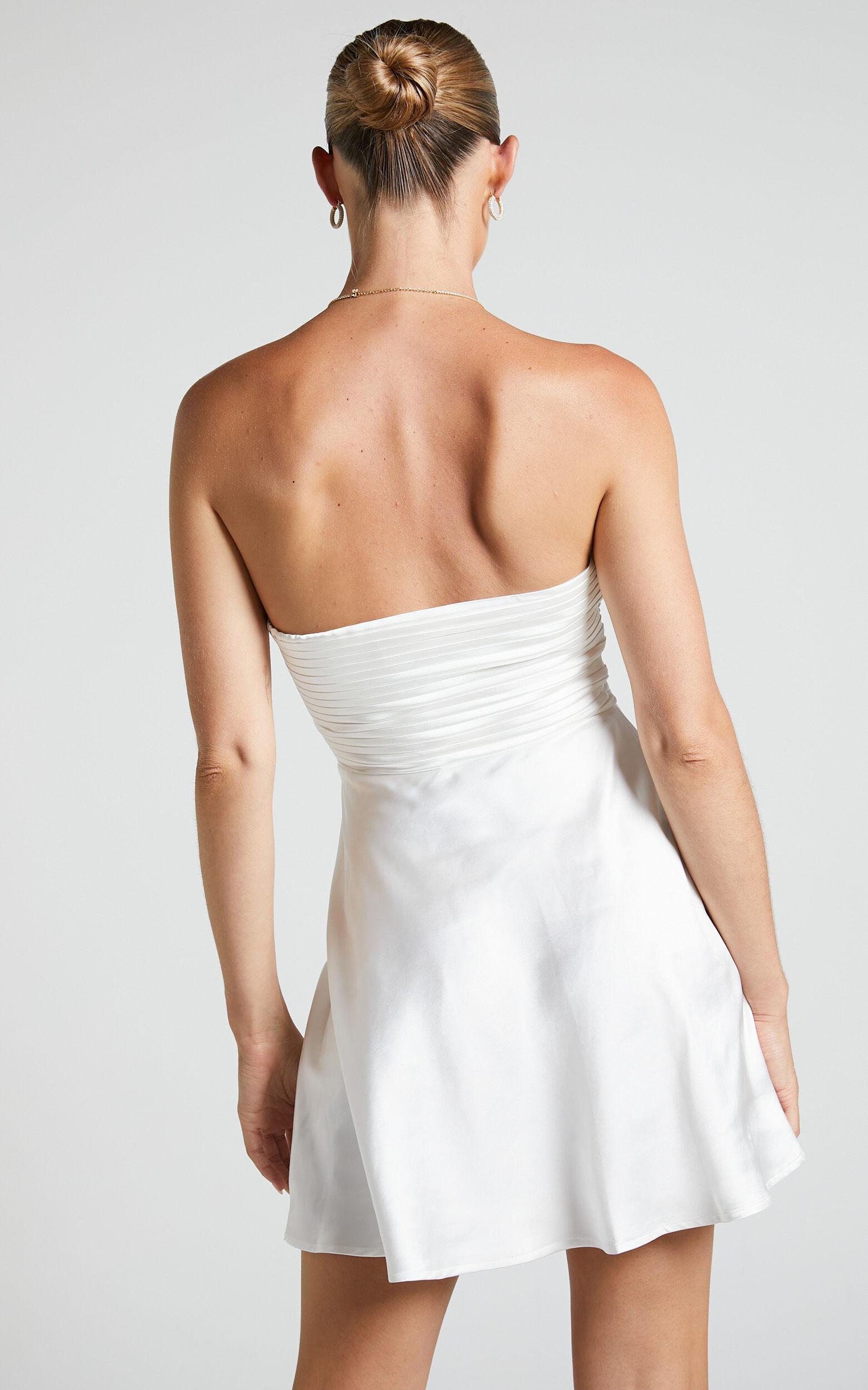 Almaeh Mini Dress - Twist Front Cut Out Strapless Slip Dress in White Product Image