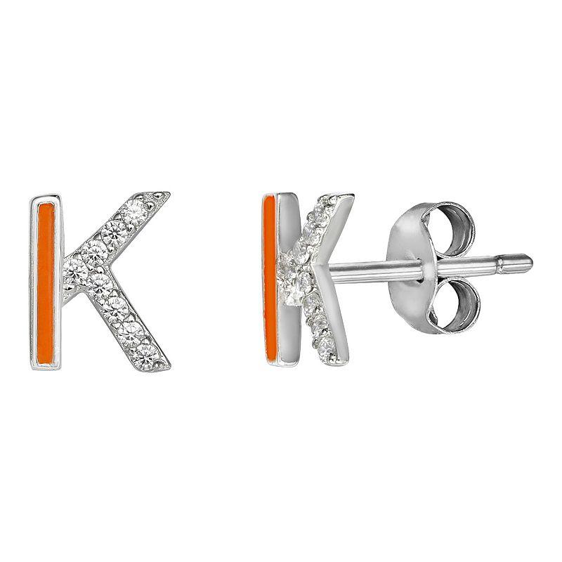 PRIMROSE Sterling Silver Cubic Zirconia Initial Stud Earrings, Women's, Green Q Product Image