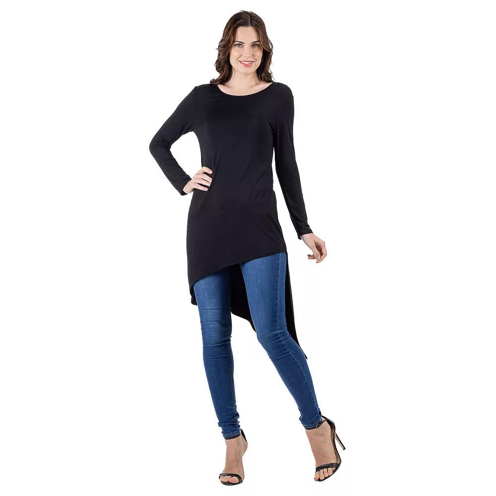 Women's 24Seven Comfort Apparel Long Sleeve Knee Length Asymmetrical Tunic Top,  Product Image