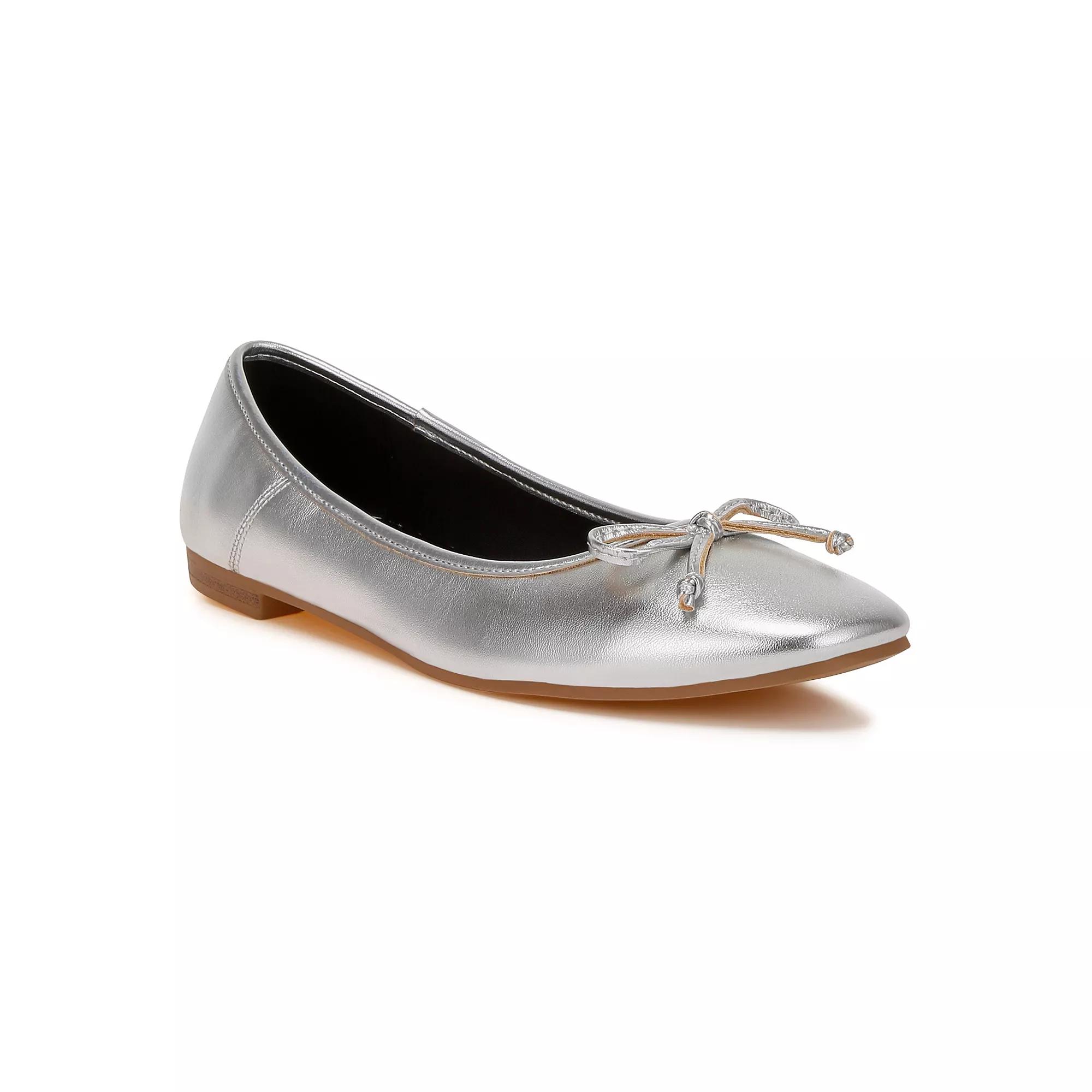 Rag & Co Enchanted Women's Bow Detail Metallic Ballet Flats, Size: 5, Silver Product Image