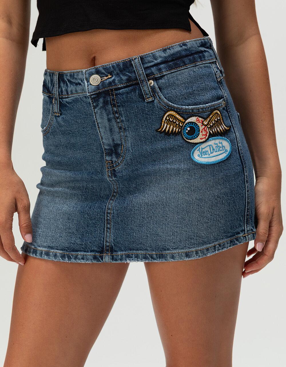 VON DUTCH Womens Denim Micro Mini Skirt - MEDIUM WASH Product Image