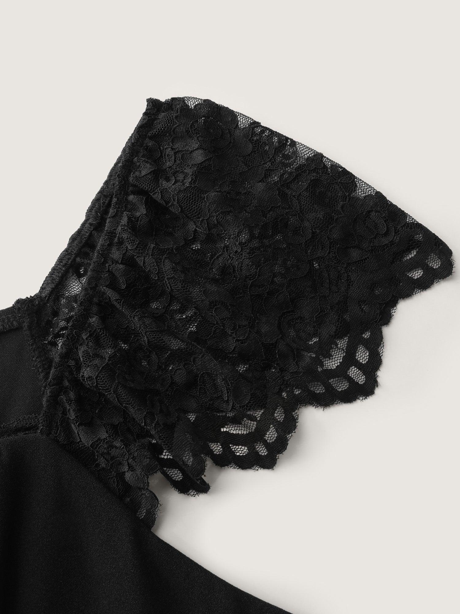 Sheer Lace Sleeve Gathered Cinched-Waist Mini Dress Female Product Image