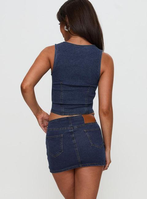 Popular Low Rise Mini Skirt Mid Blue Wash Product Image