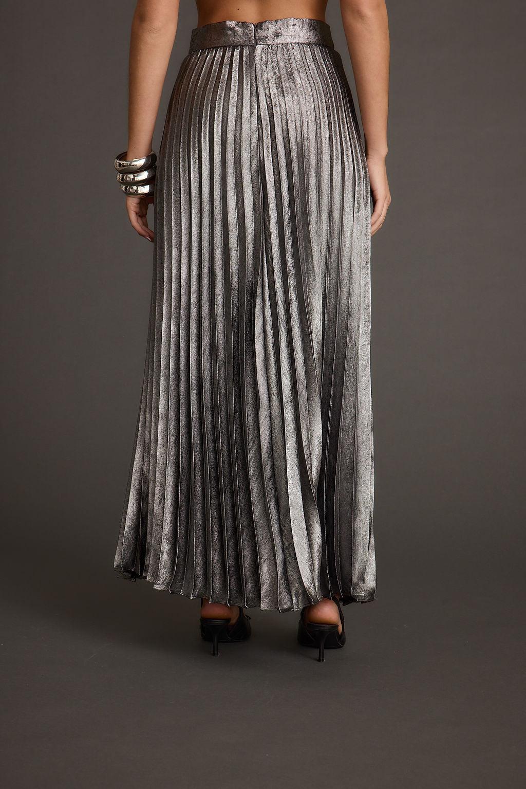 Electric Love Gunmetal Metallic Pleated Maxi Skirt Product Image