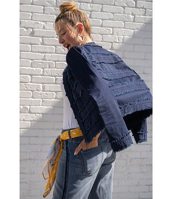 Liverpool Los Angeles Denim Lace Collarless Long Sleeve Jacket Product Image