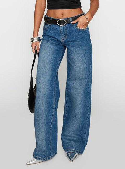 On Sunset Mid Rise Straight Leg Jeans Dark Wash Product Image