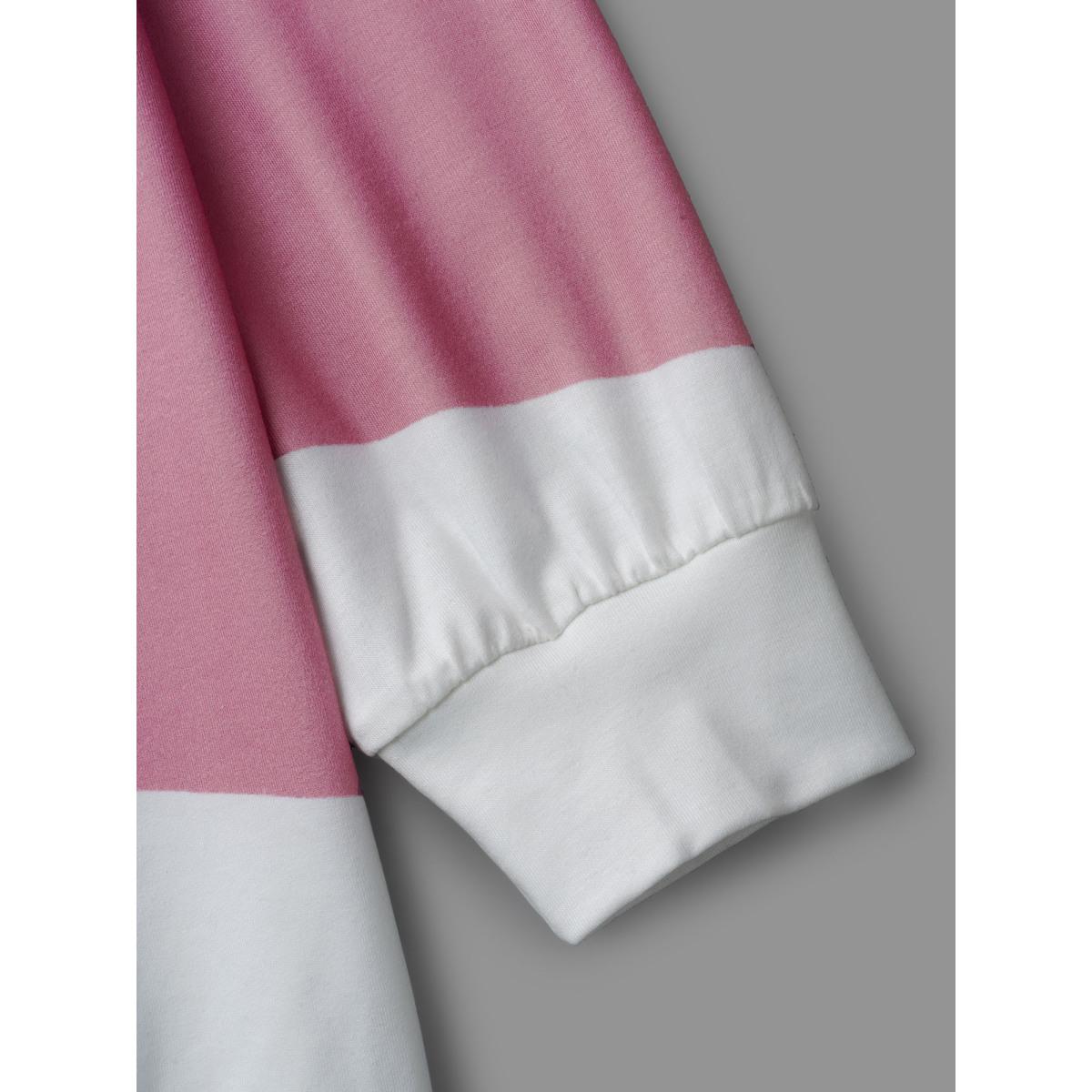 Plus Size Color Block Round Neck Sweatshirt Women Multicolor Casual Contrast V-neck Everyday Sweatshirts BloomChic 30/6X Product Image