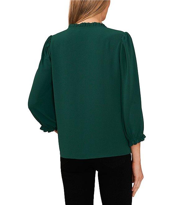 CeCe Woven V-Neck 3/4 Sleeve Ruffled Blouse Product Image