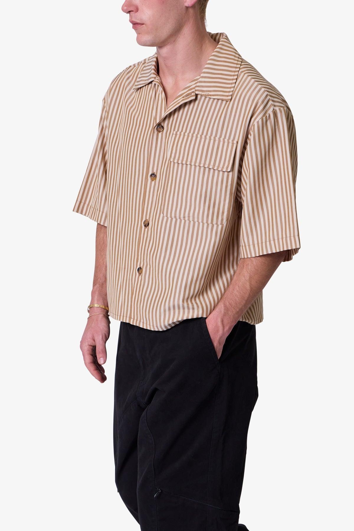 Striped One Pocket Pajama Shirt - Brown/Cream Product Image