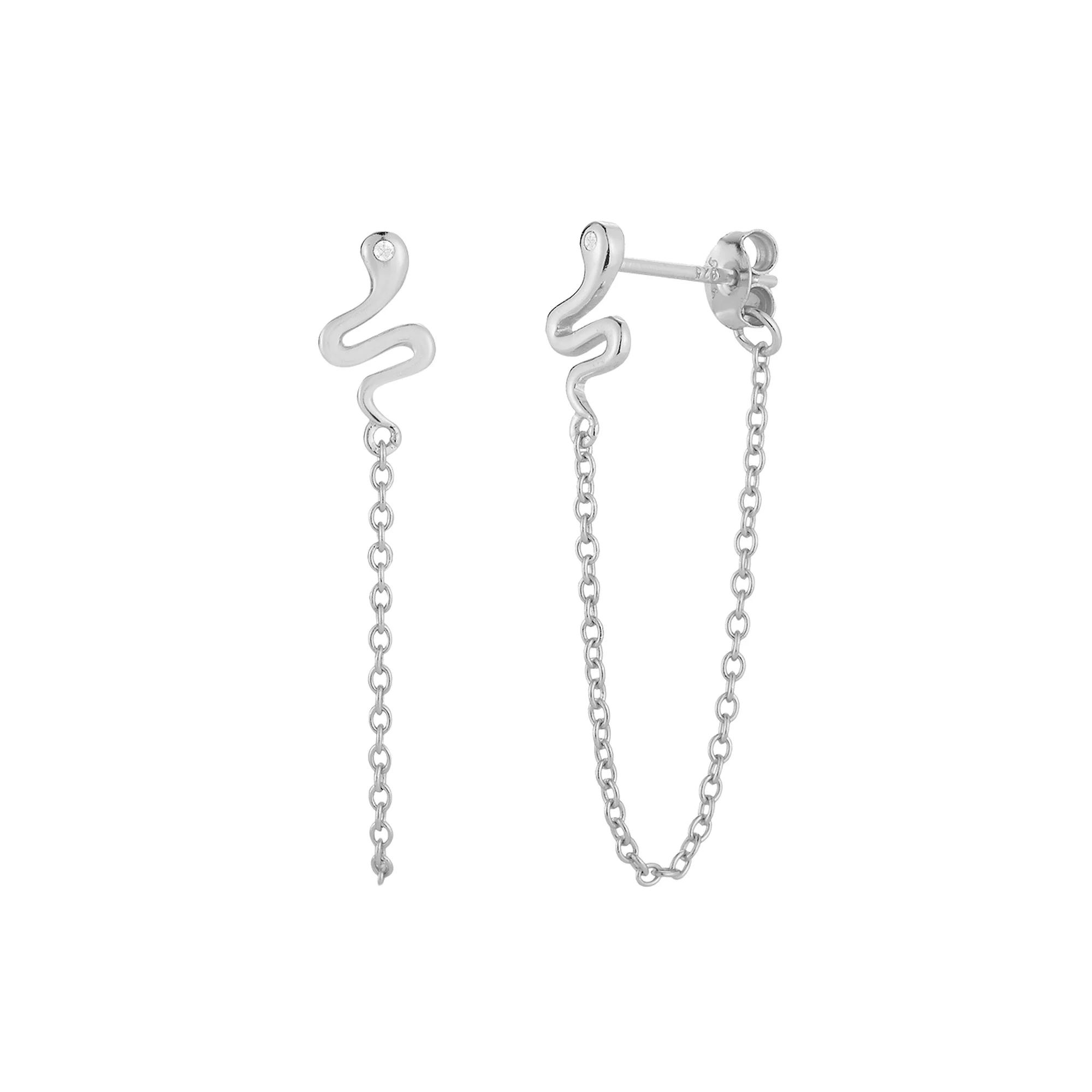 Sunkissed Sterling Cubic Zirconia Snake Chain Drop Stud Earrings, Women's, Silver Tone Product Image
