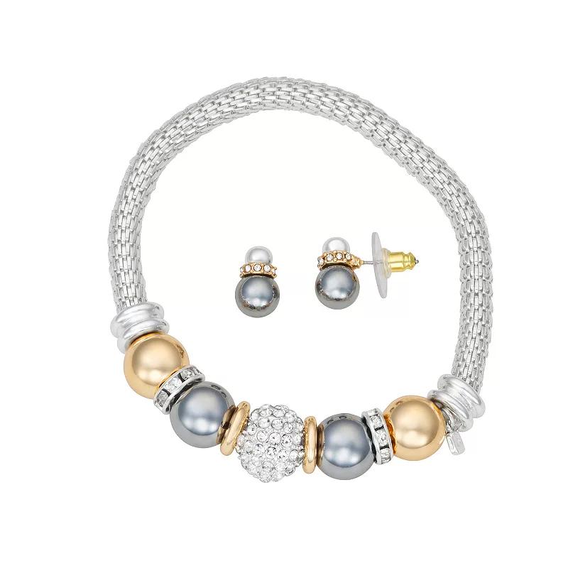 Nine West Tri-Tone Crystal Pave Ball Bracelet & Stud Earring Set, Women's, Multi Product Image