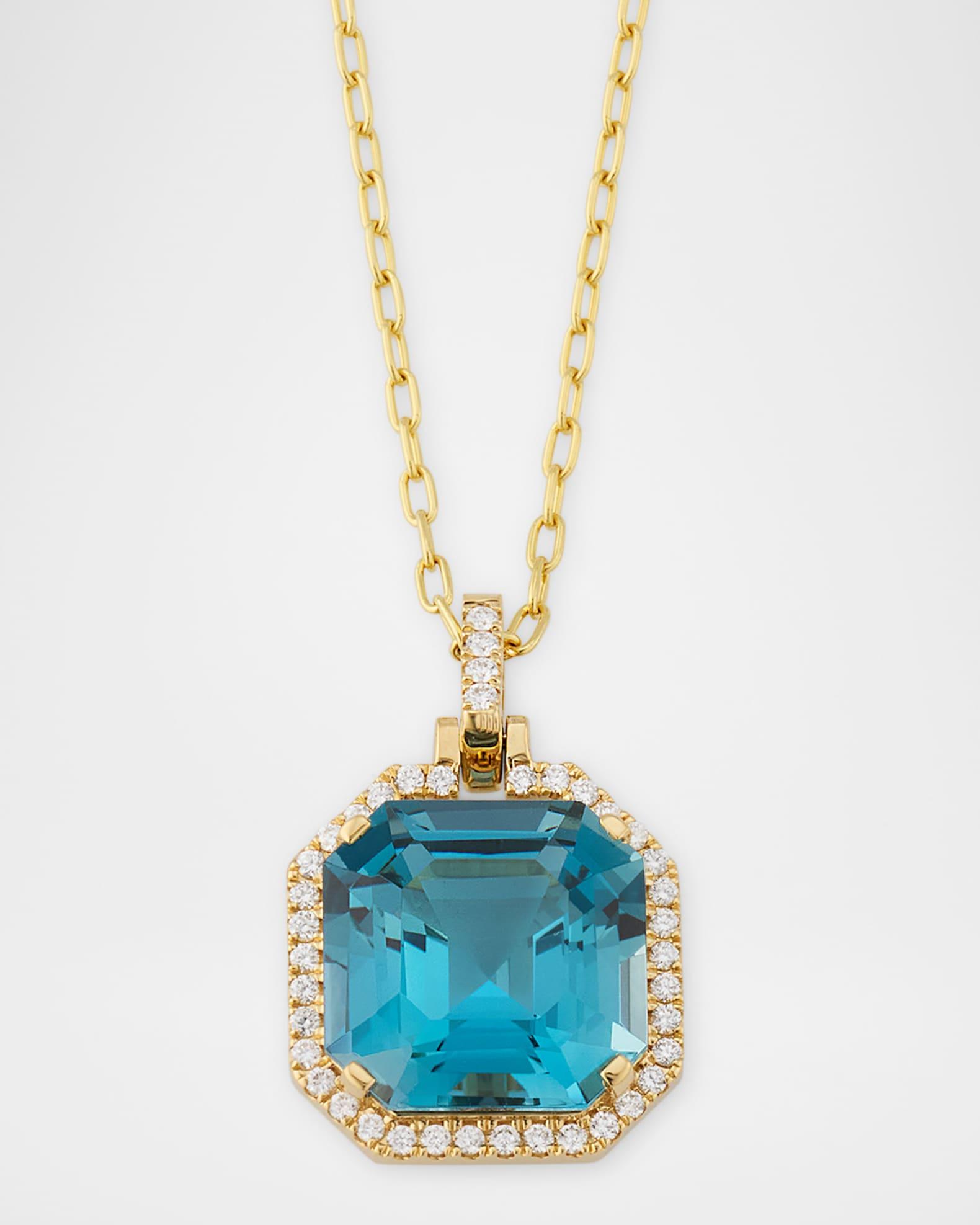 Gossip 18K Yellow Gold London Blue Topaz Asscher Cut Pendant Necklace with Diamonds Product Image