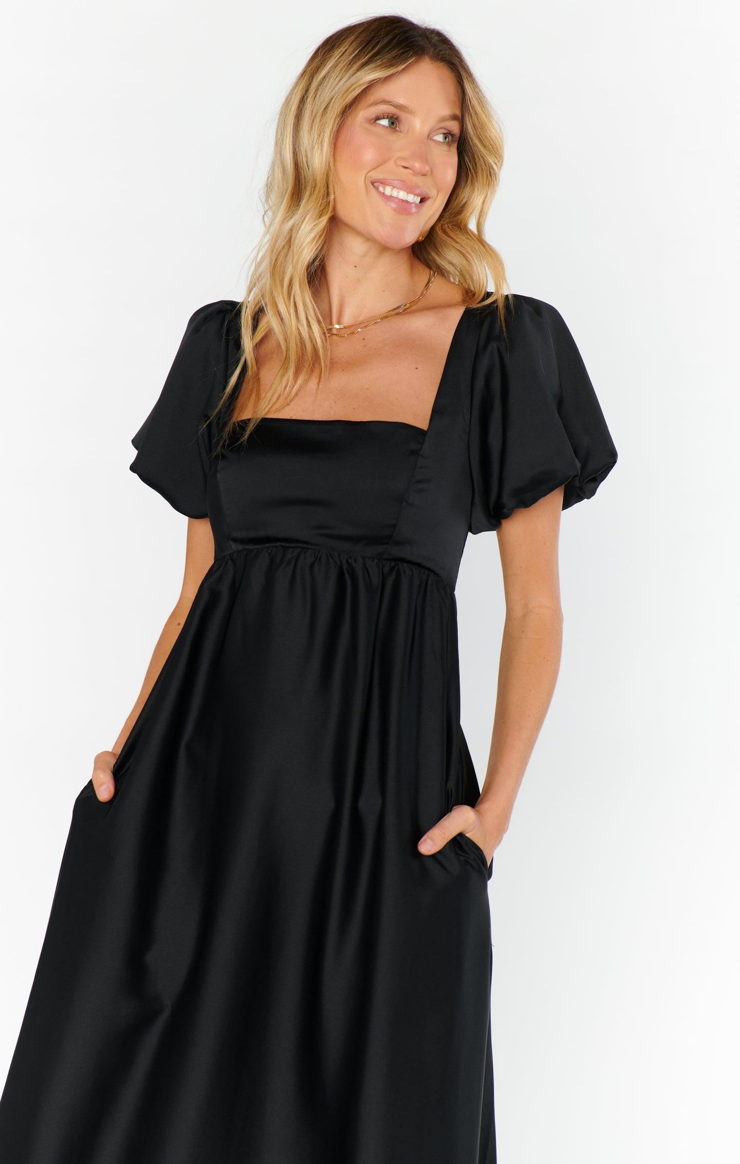 Nora Maxi Dress ~ Black Luxe Satin Product Image