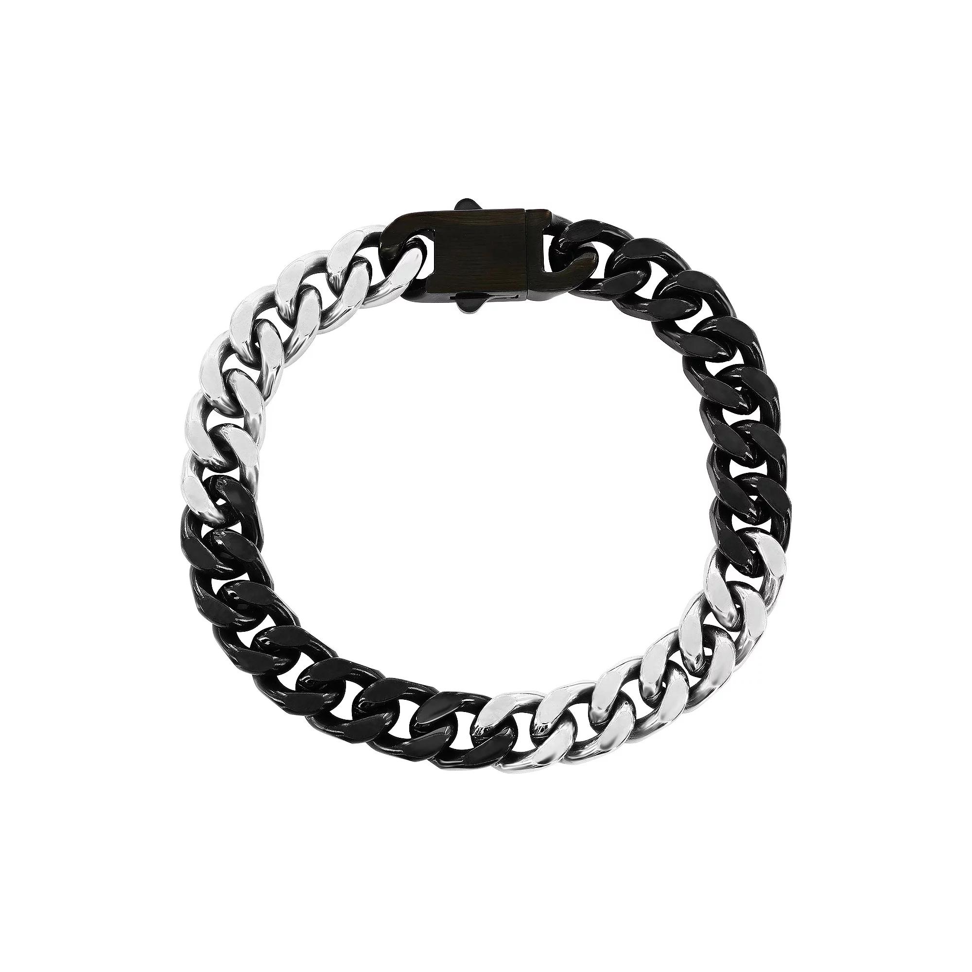 Metallo Stainless Steel Black and Silver 10mm Cuban Link Bracelet, Men's, Size: 8.5" Product Image
