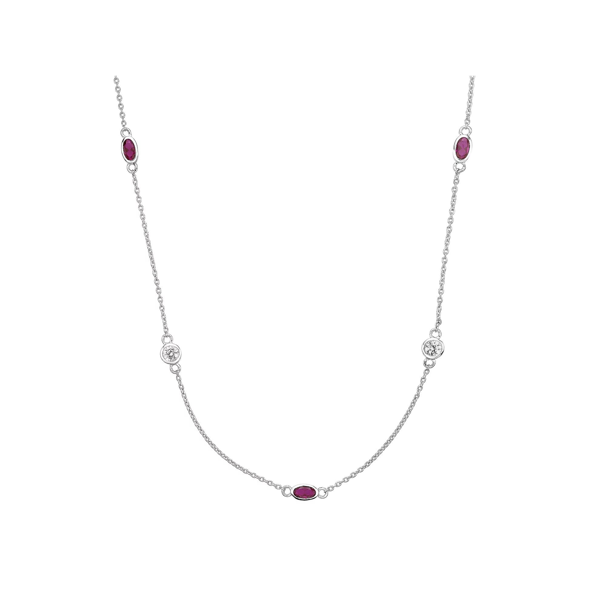 Gemminded Sterling Silver Lab-Created Ruby & Lab-Created White Sapphire Station Necklace, Women's, Size: 18" Product Image