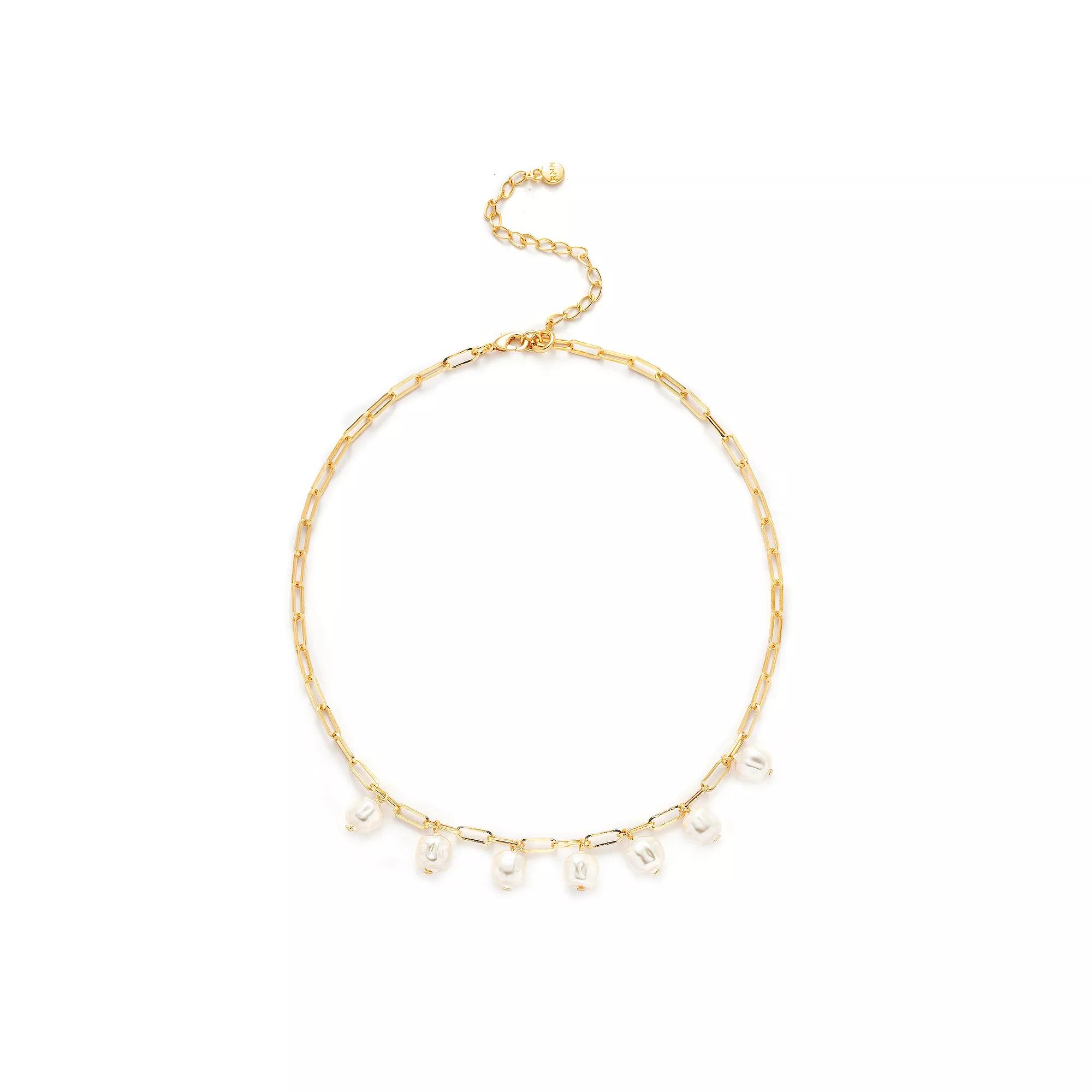 Roman 14k Gold Plated Glass Simulated Baroque Pearl Drops Paperclip Link Necklace, Womens Gold Tone Product Image