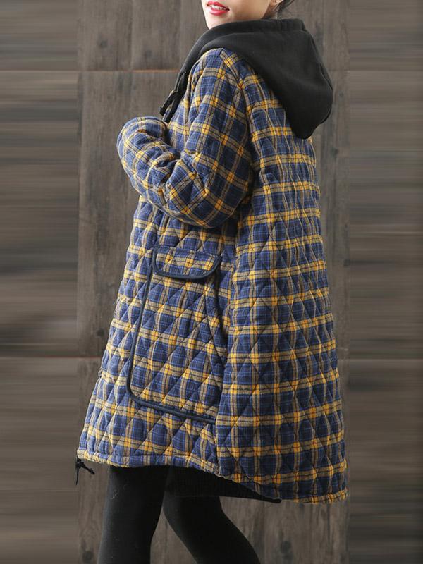 Vintage Loose Plaid Quilted Hooded Padded Coat Product Image