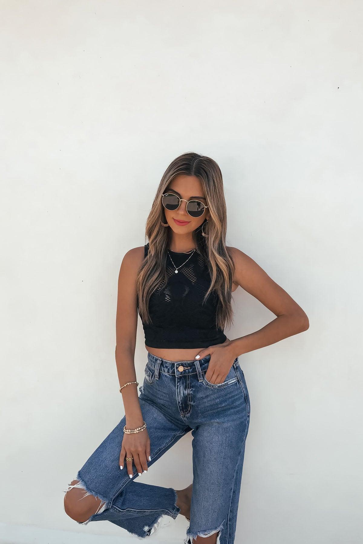 Black Mock Neck Fishnet Top - FINAL SALE Product Image