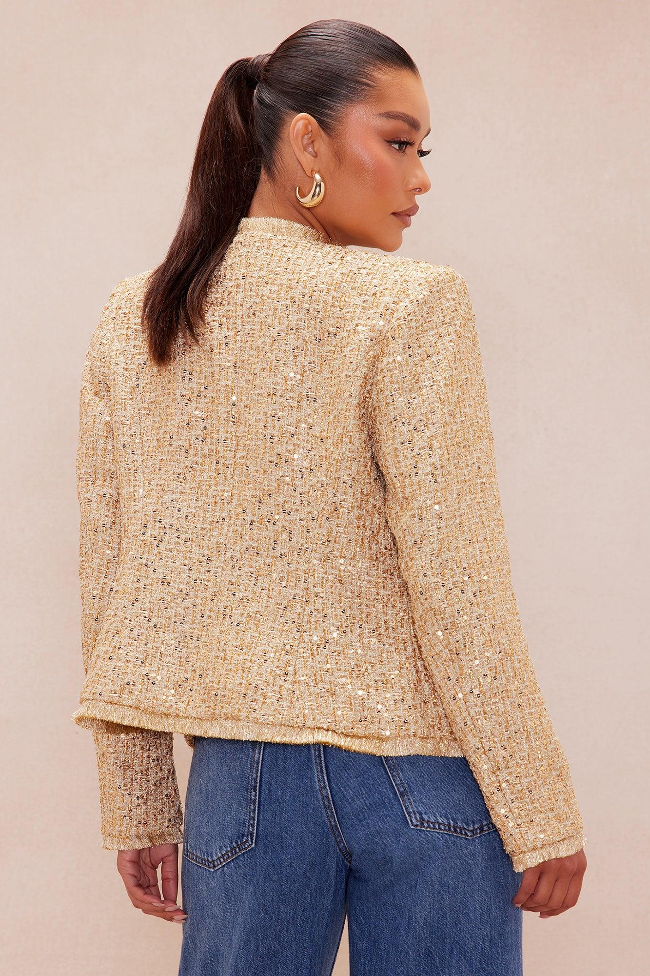 Angelica Fringe Tweed Jacket - Gold Female Product Image
