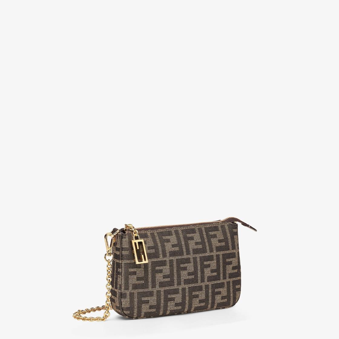 Baguette PouchBrown jacquard FF fabric clutch with chain Product Image