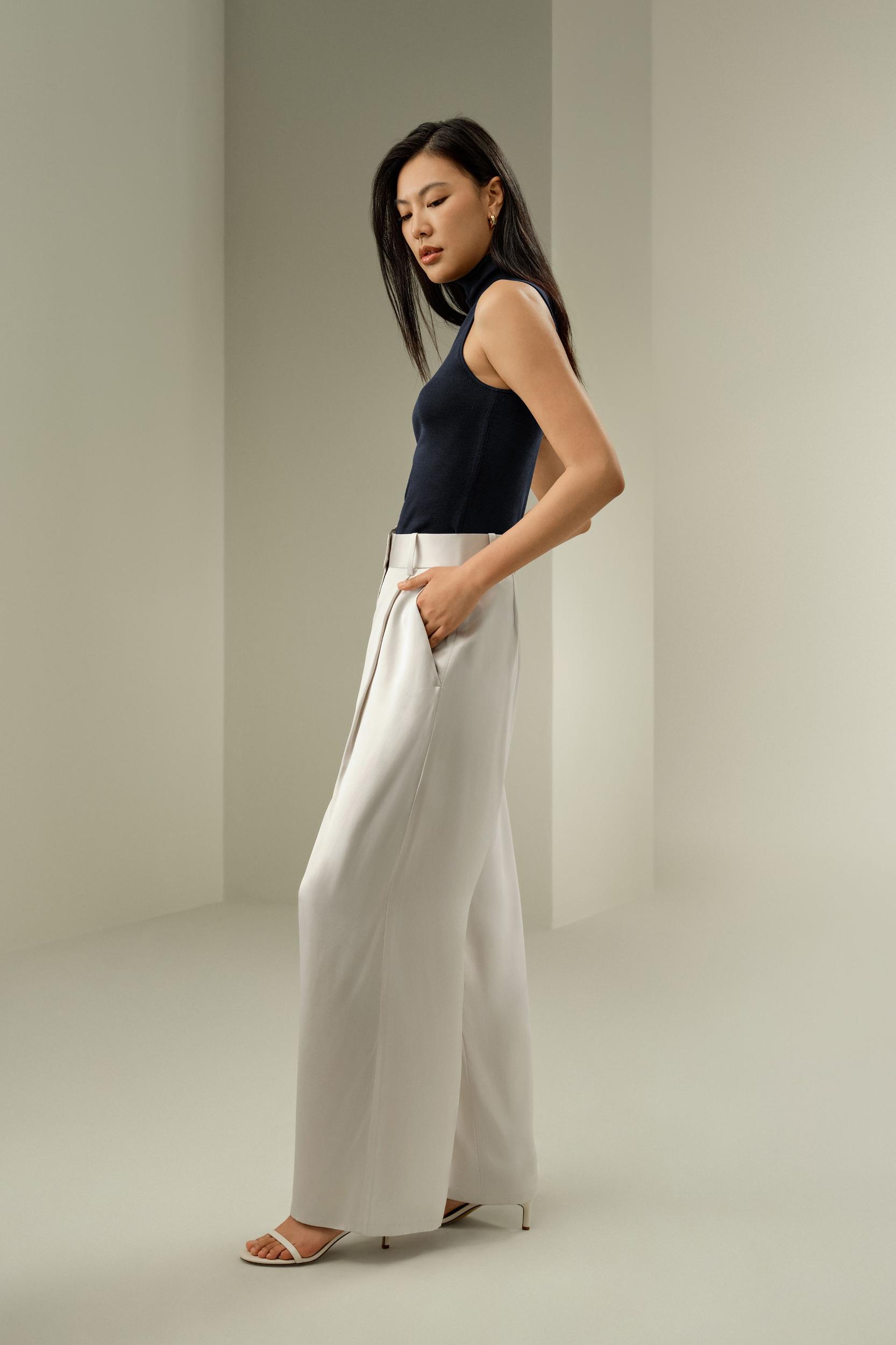 High-Waisted Wide Leg Dense Silk Pants Product Image