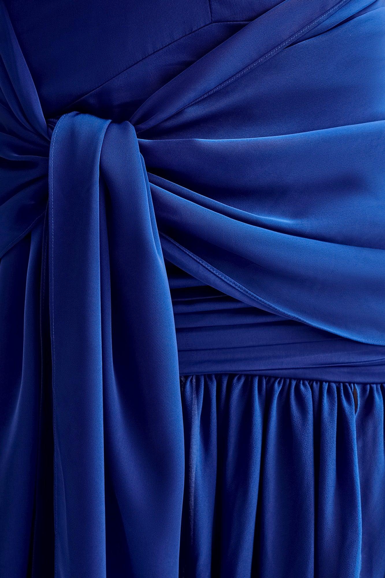 Graziana Satin Chiffon Plunge Maxi Dress - Cobalt Blue Product Image