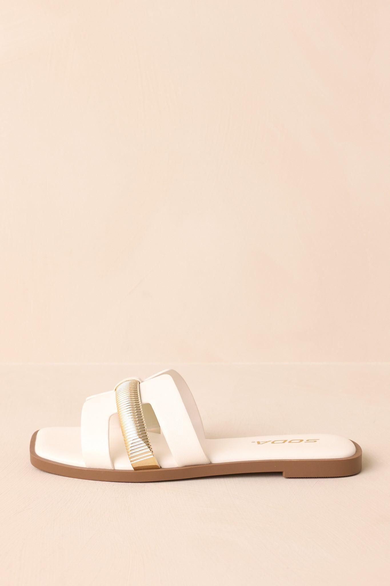 Starting The Day White Cut-Out Flat Slide Sandals Product Image