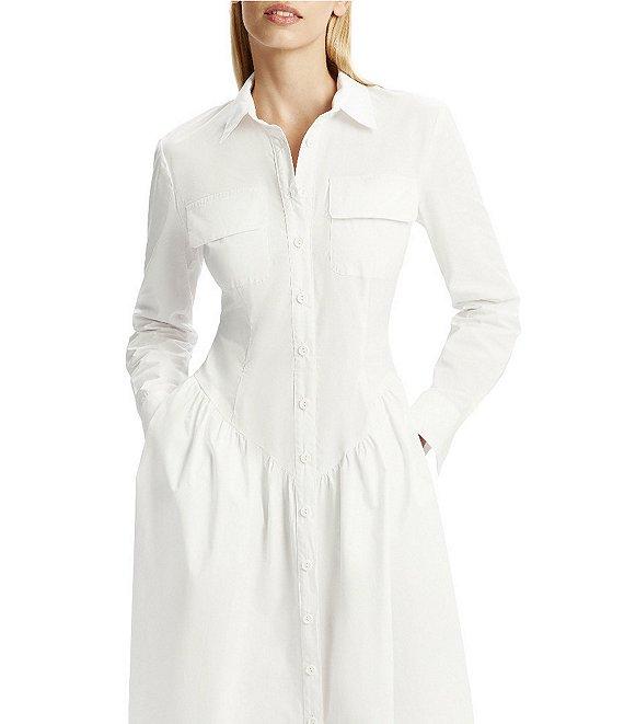 Bardot Agatha Fitted Long Sleeve Drop Waist Maxi Shirt Dress Product Image