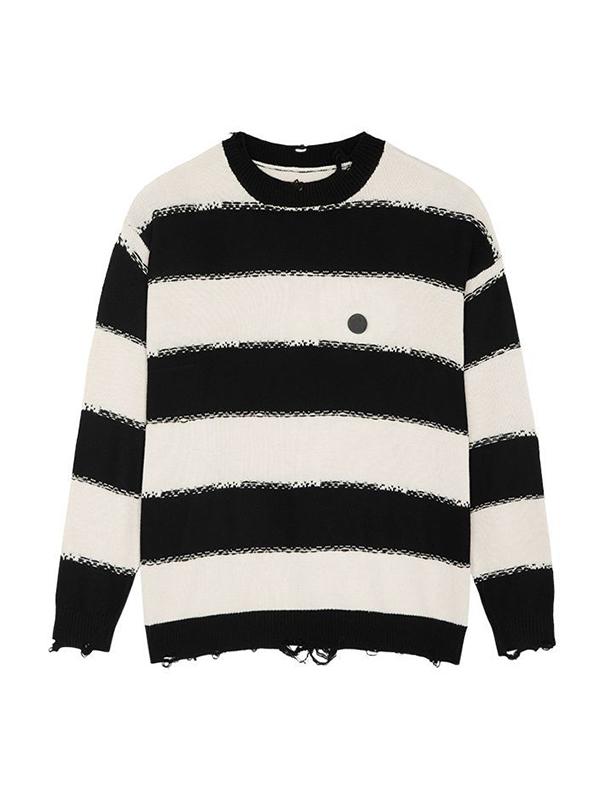 Men's Stripe Tattered Baggy Sweater Product Image