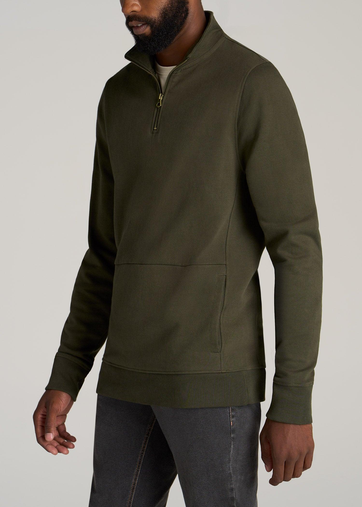 LJ&S Heavyweight Quarter-Zip Pullover for Tall Men in Vintage Thyme Green Male Product Image