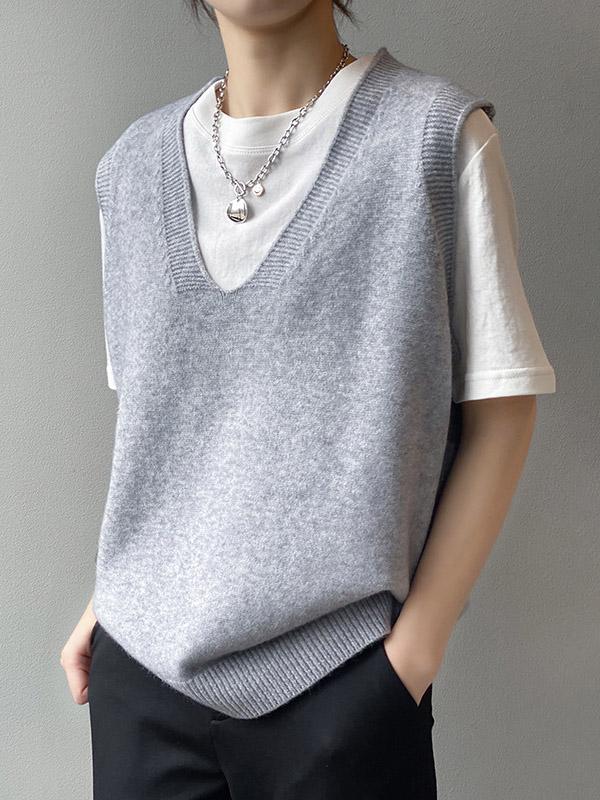 Simple 9 Colors V-Neck Loose Sleeveless Vest Product Image