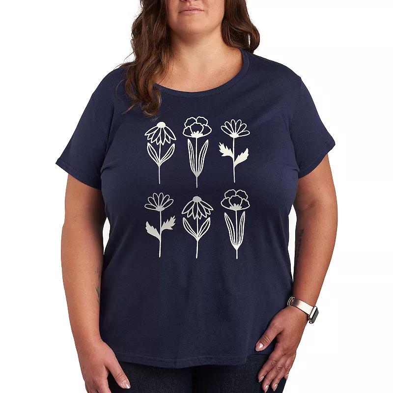 Plus Simple Line Drawn Flowers Graphic Tee, Women's,  Product Image