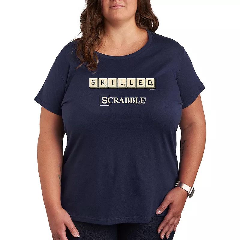 Plus Scrabble Skilled Graphic Tee by Hasbro, Womens Grey Blue Product Image
