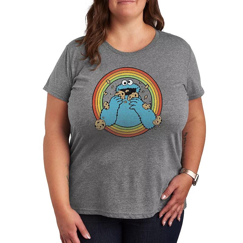 Plus Sesame Street Retro Cookie Graphic Tee, Womens Grey Gray Product Image