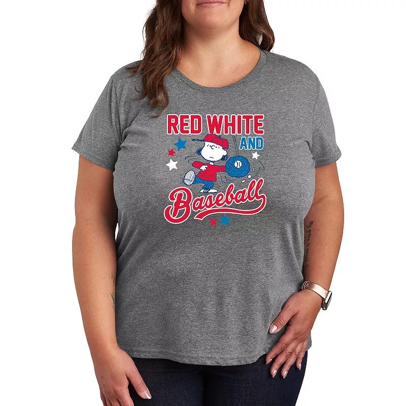 Plus Peanuts Red White Baseball Lucy Graphic Tee, Women's,  Product Image