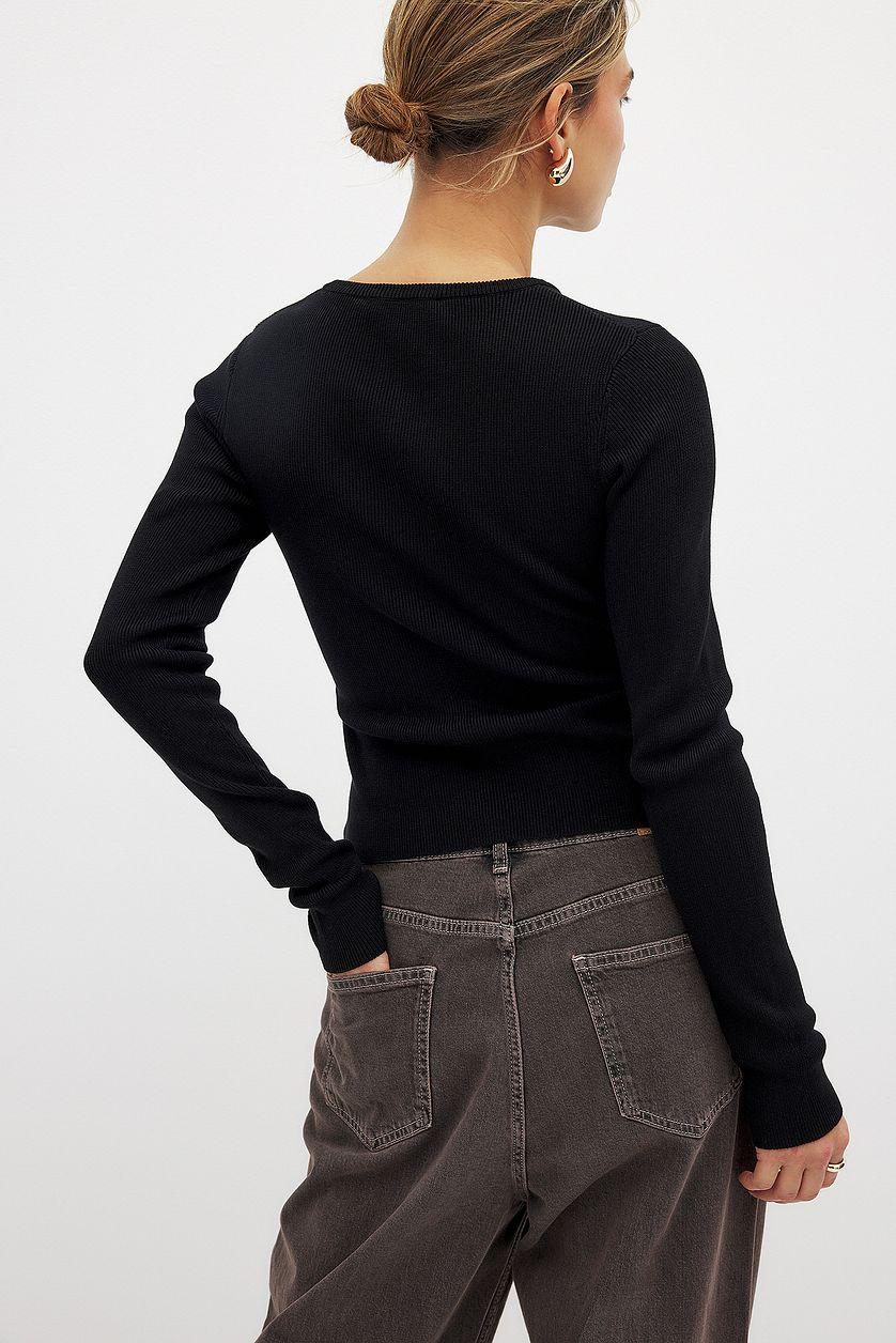 Ribbed Knitted Round Neck Top Product Image