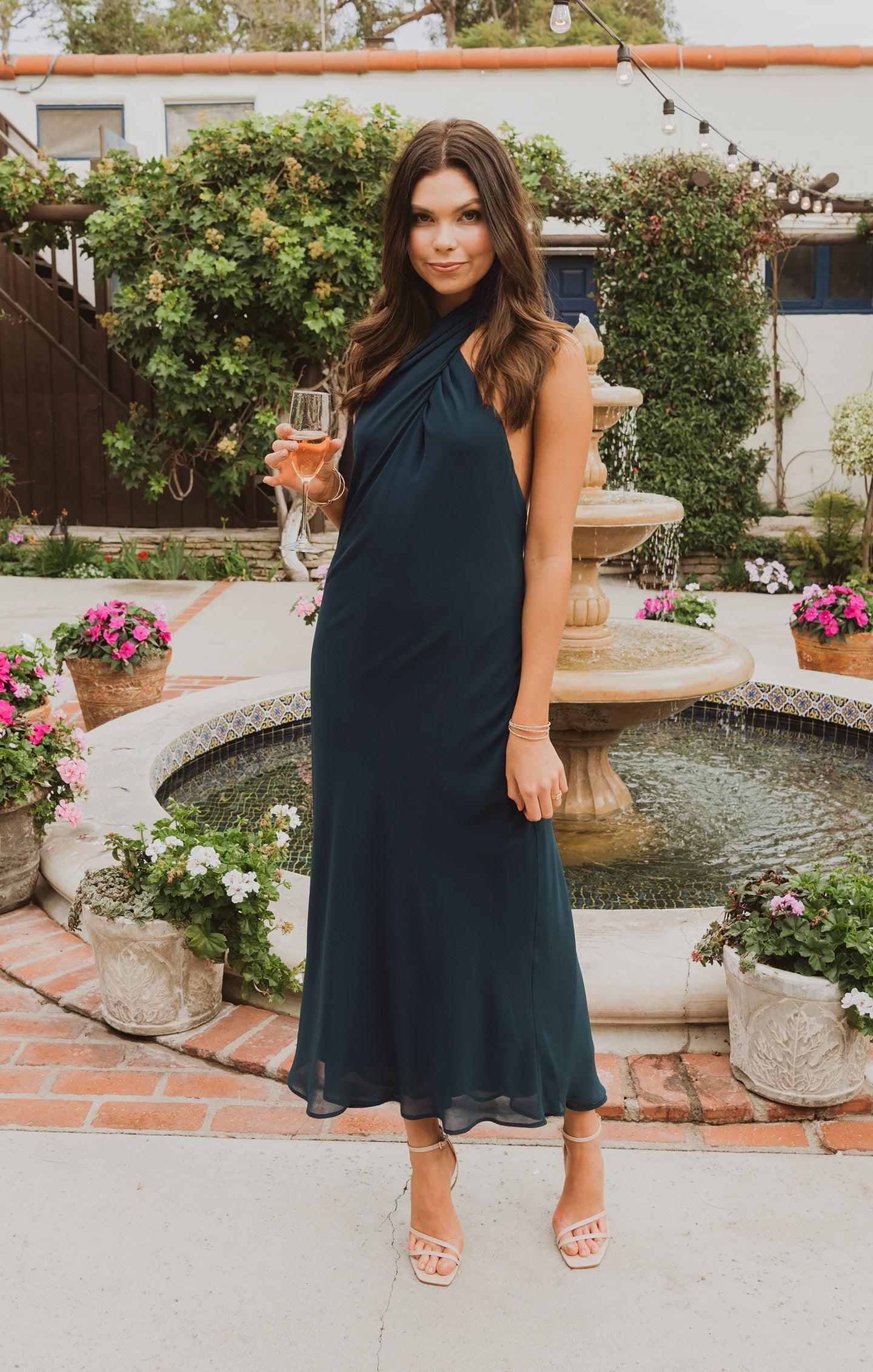 Jasmine Halter Midi Dress ~ Emerald Chiffon Product Image