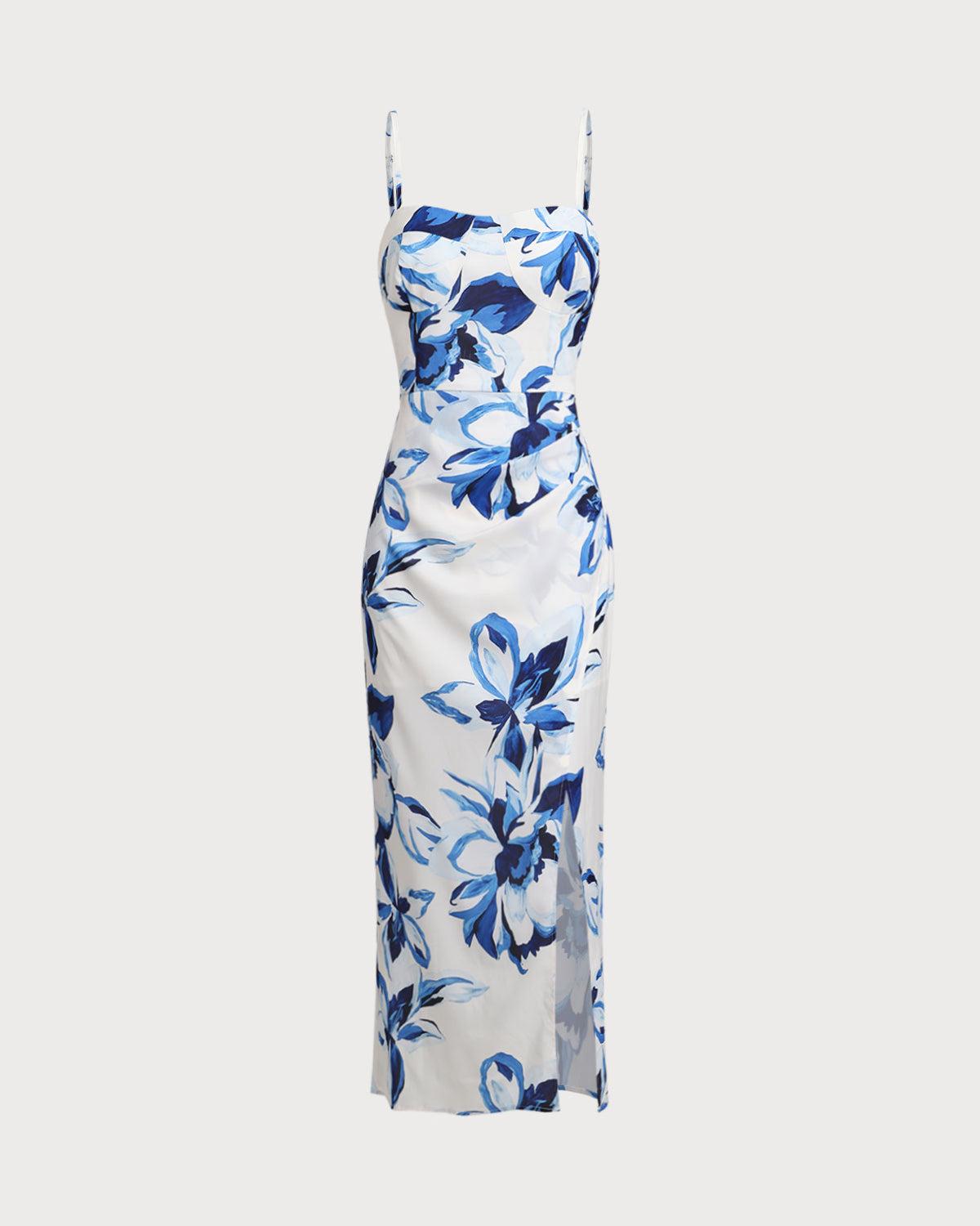 Blue Floral Bohemian Slip Maxi Dress Product Image