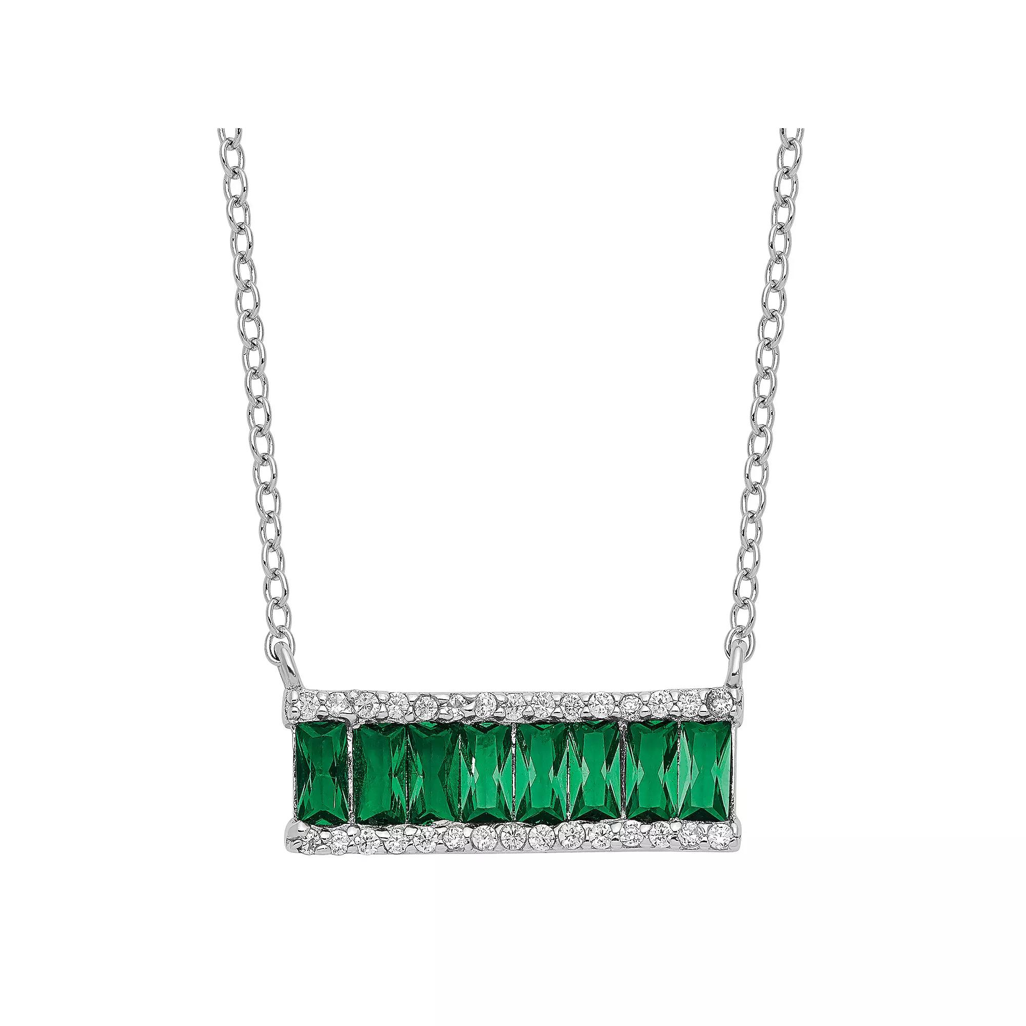 Sophie Miller Sterling Green Crystal & Cubic Zirconia Bar Necklace, Women's, Size: 18" Product Image