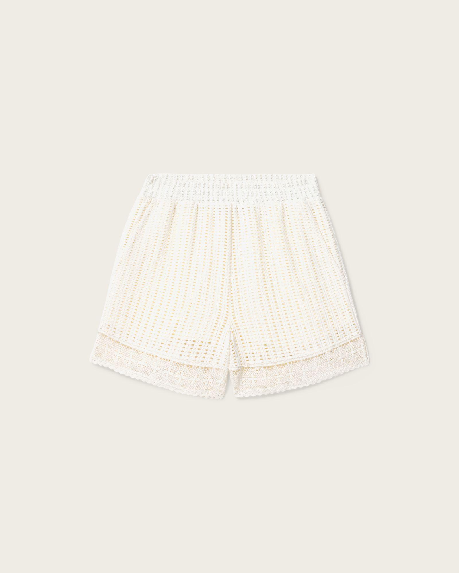 Elma Mid Rise Crochet Cotton Shorts MALLOW WHITE | ALLSAINTS US Product Image