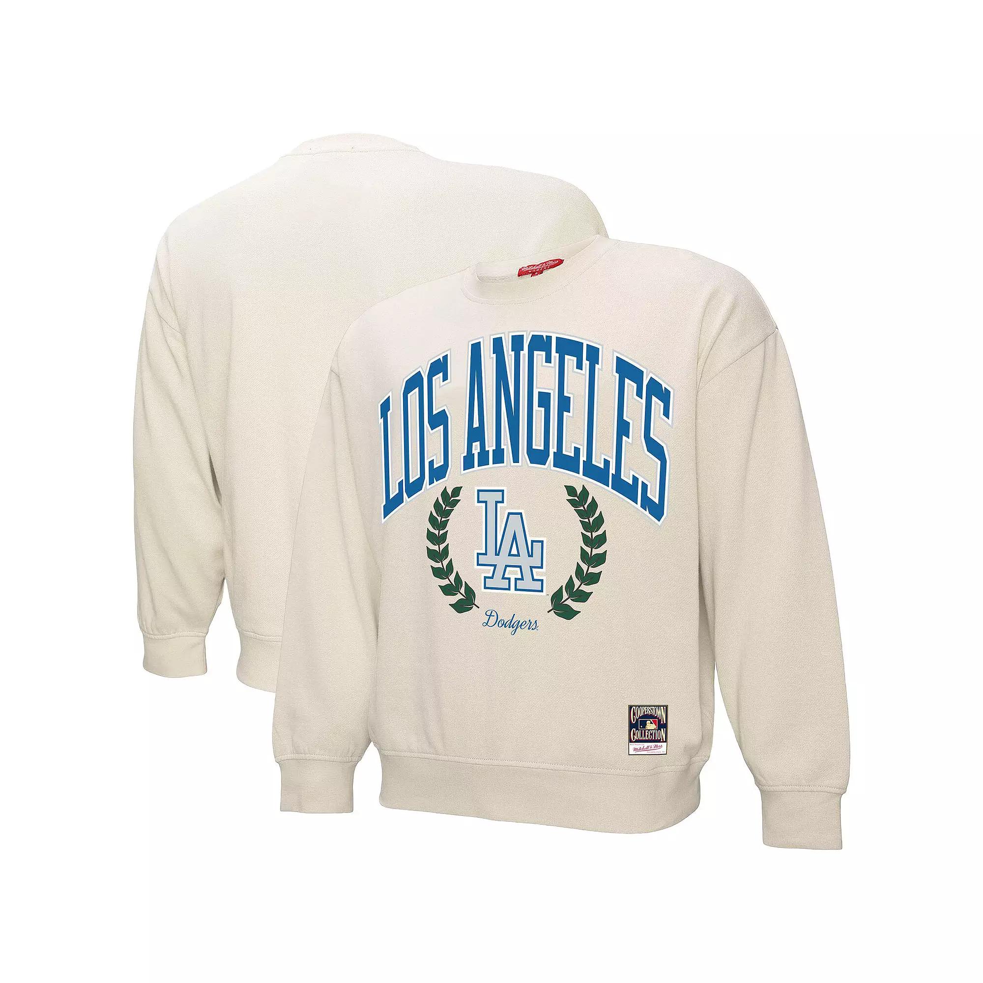 Women's Mitchell & Ness Cream Los Angeles Dodgers Cooperstown Collection Laurel Crew Pullover Sweatshirt, Size: XS, Beige Product Image