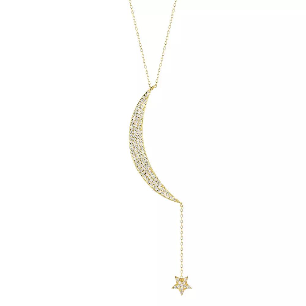 Sunkissed Sterling Cubic Zirconia Moon & Star Pendant Drop Necklace, Women's, Size: 17", Gold Tone Product Image