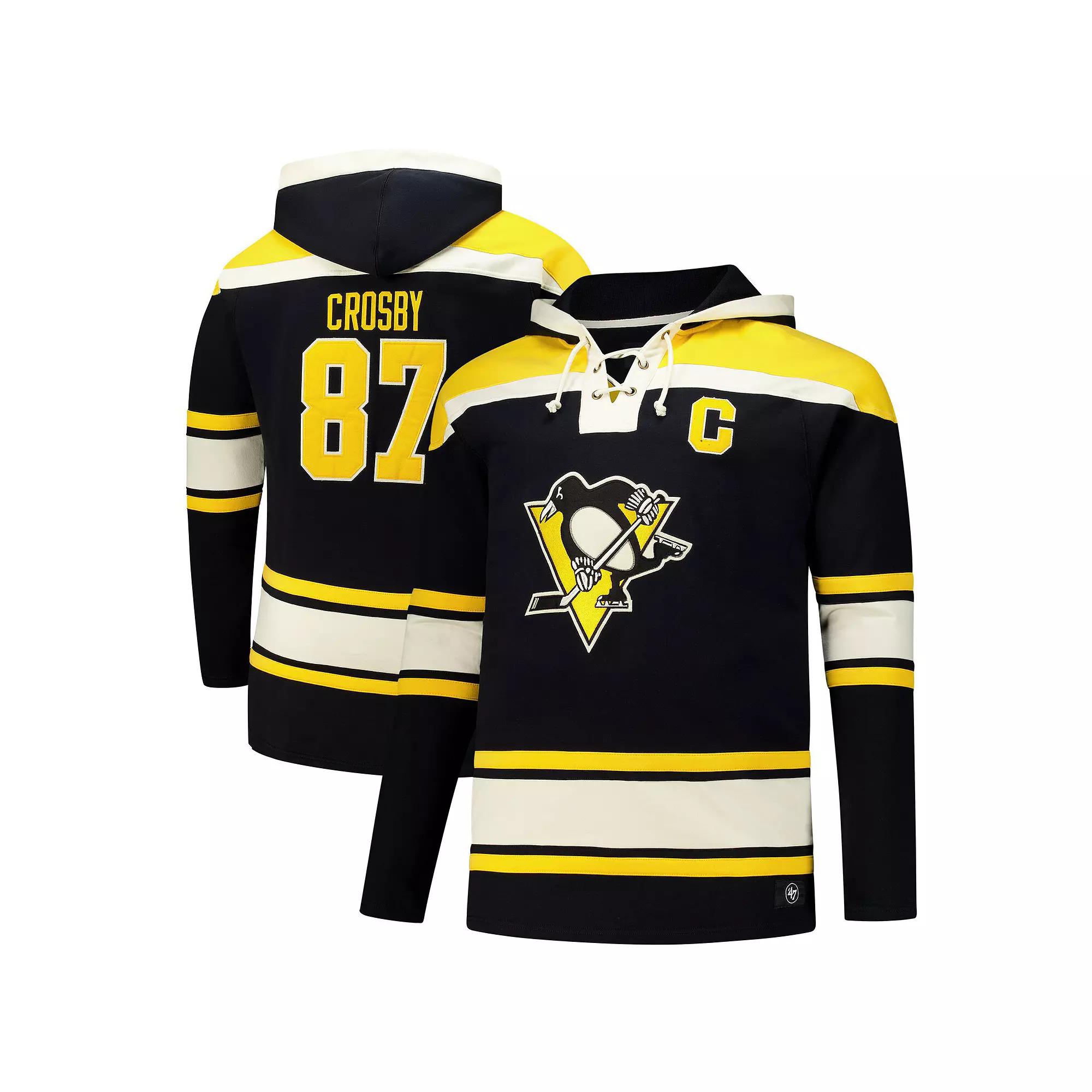Men's '47 Sidney Crosby Black Pittsburgh Penguins Big & Tall Lace-up Pullover Hoodie, Size: 3XLT Product Image