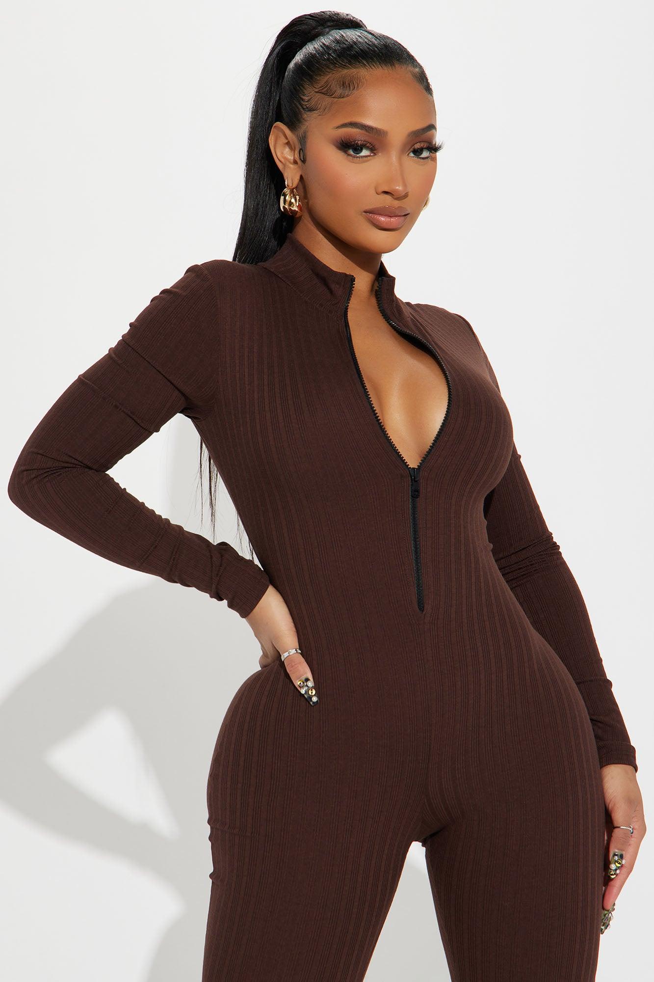 Brielle Rib Jumpsuit - Chocolate Product Image
