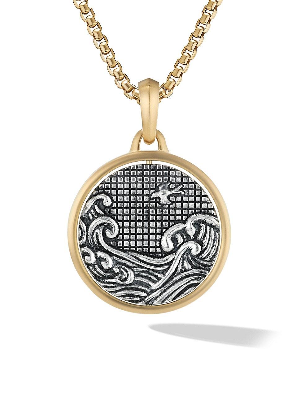 Mens Water and Fire Duality Amulet in Sterling Silver with 18K Yellow Gold, 30MM Product Image