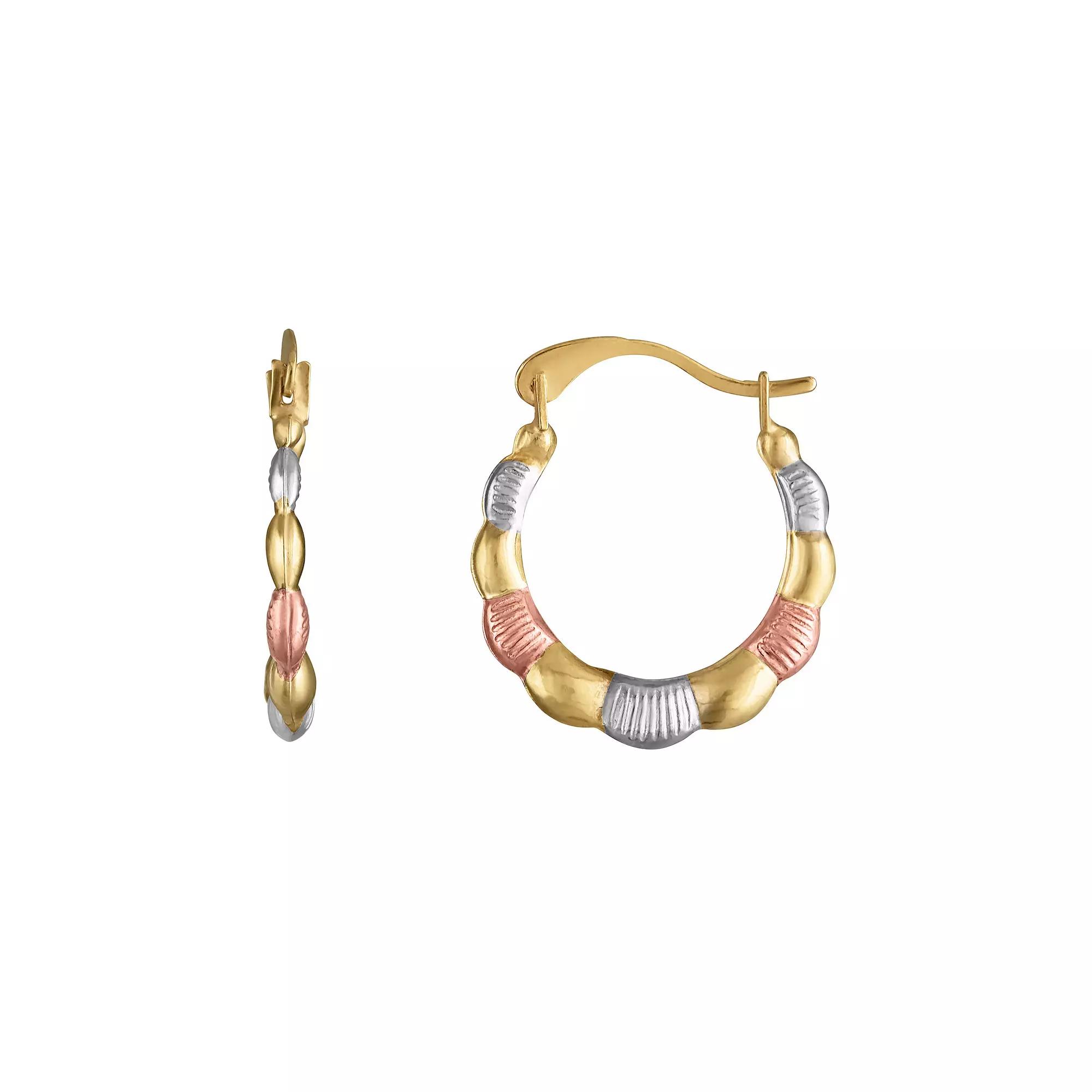 14k Gold Tri-Twist Hoop Clasp Earrings, Women's, 14k  Tone Product Image