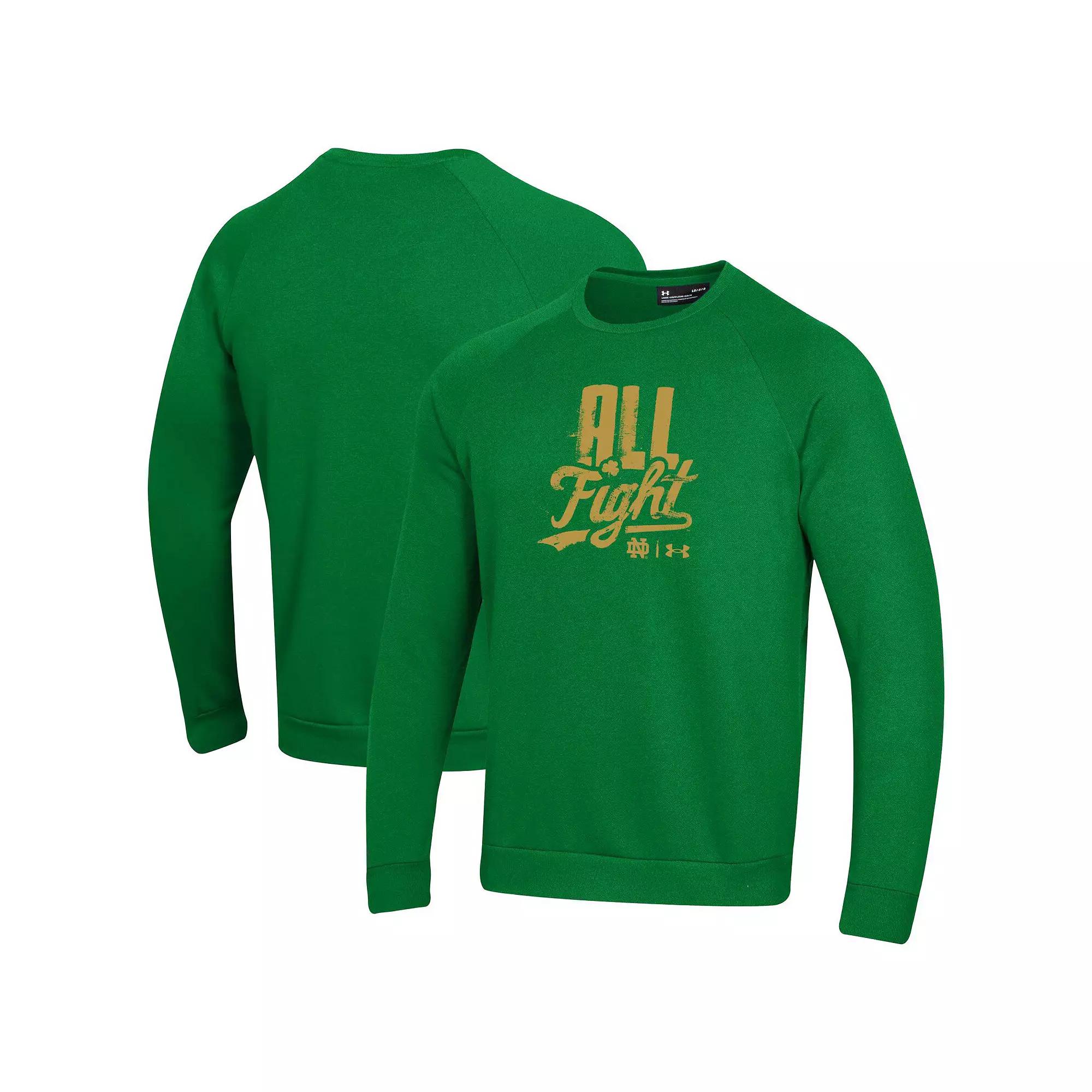 Men's Under Armour Kelly Green Notre Dame Fighting Irish 2024 Irish Wear Green All Fight Rival Fleece Pullover Sweatshirt,  Product Image