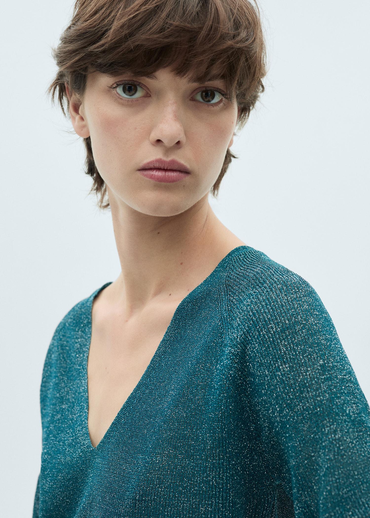 V-neck lurex sweater - Women | MANGO USA Product Image