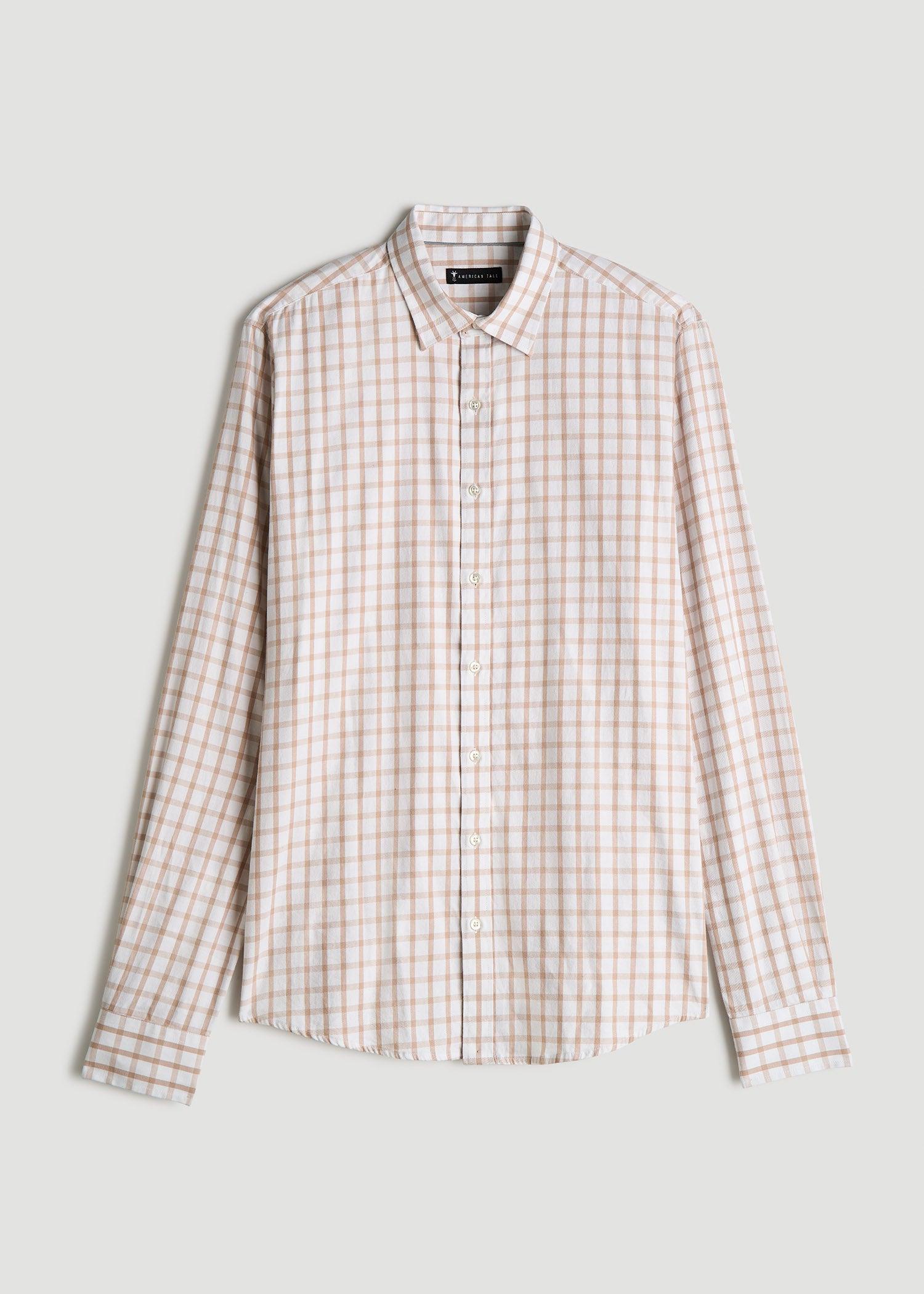 Oskar Button-Up Dress Shirt for Tall Men in Beige Grid Male Product Image